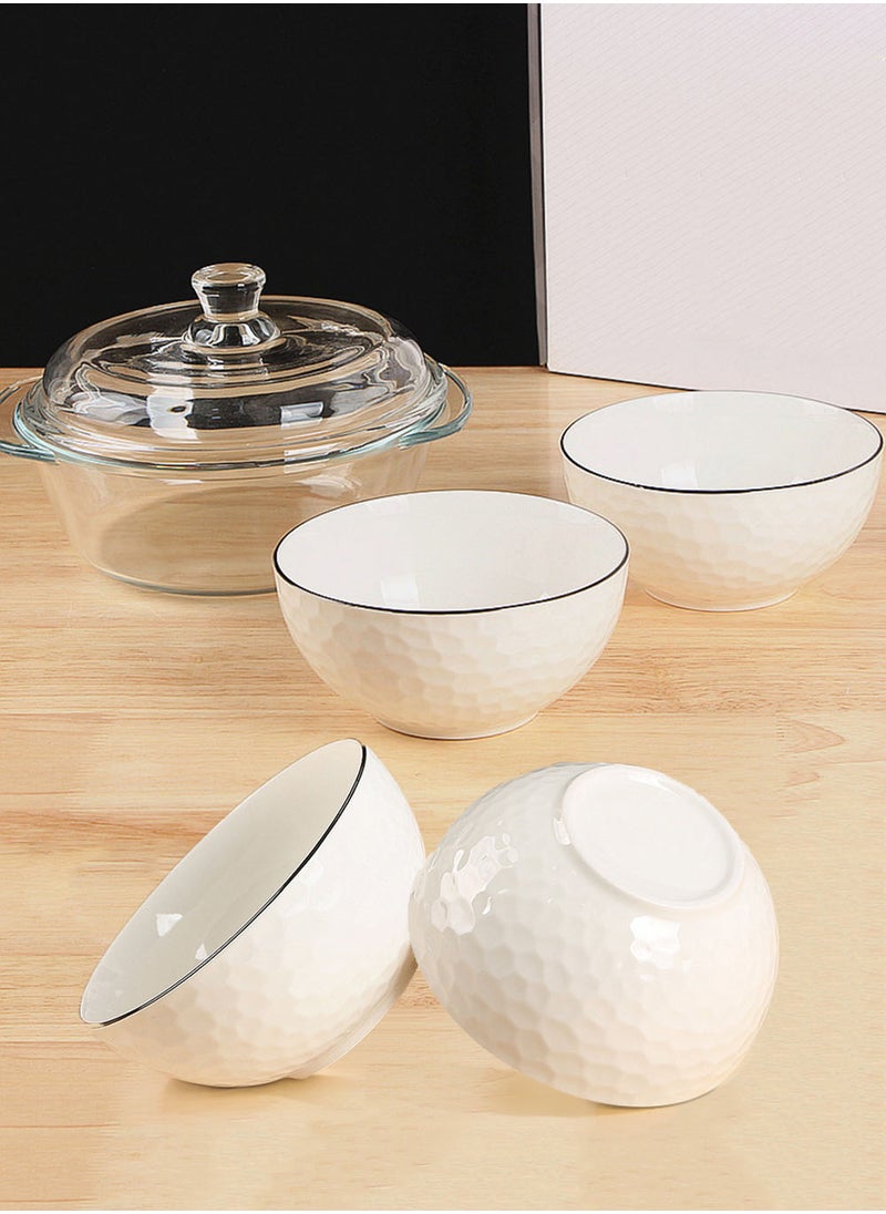 EzzySo 5 Pieces Glass Ceramic Bowls Thick Clear Pot Multifunctional Heat Resistant Cookware Dinnerware Set Including Clear Glass Bowl with Lid and 4 Ceramic Bowls for Kitchen Salad Fruit  - Image 1