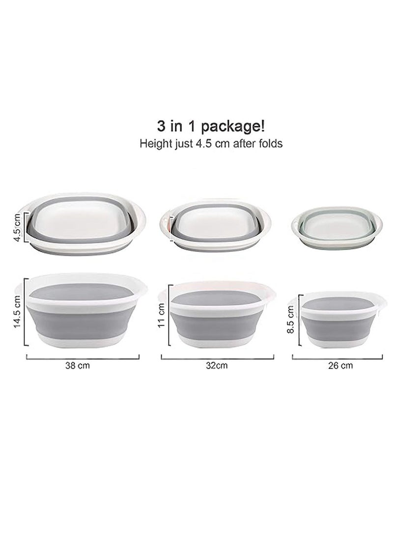 Generic - Collapsible Wash Basin, Portable and Space Saving, Multi-Function Use, Plastic+TPR, Large and High Capacity (Pack of 3) - Image 1