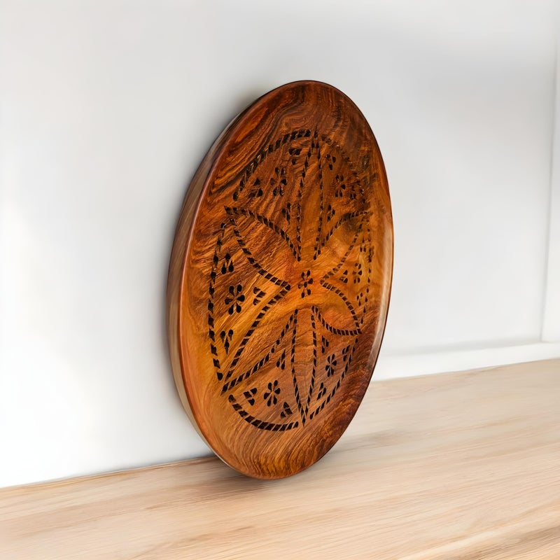 MarvelStore Handcrafted Sheesham Wood Roti/Chapati/Bhakri Plate with Intricate Perforated Floral Design | Durable Kitchen Tool for Roti,Puri | Smooth Finish,Traditional Aesthetic(Serving Plate Large) - Image 5