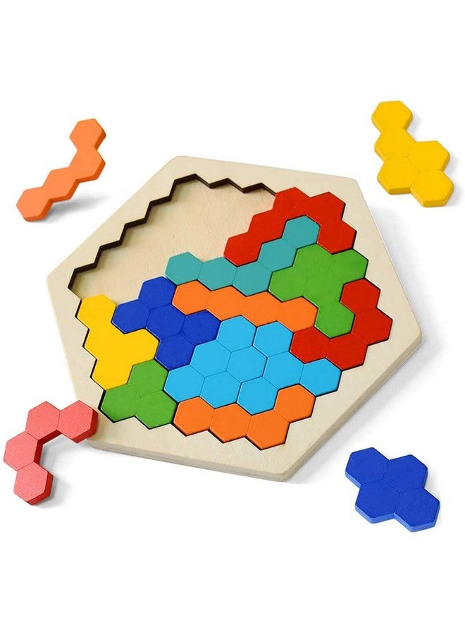 CHAFIN Wooden Puzzles For Kids Adults Kids Puzzles Hexagon Shape Pattern Block For Kids Brain Teaser Puzzle Toy Logic Iq Game Stem Puzzle Educational Toy Gift For All Ages Challenge - Image 1