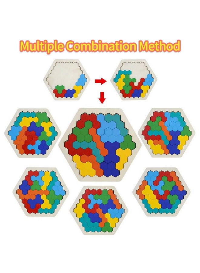 CHAFIN Wooden Puzzles For Kids Adults Kids Puzzles Hexagon Shape Pattern Block For Kids Brain Teaser Puzzle Toy Logic Iq Game Stem Puzzle Educational Toy Gift For All Ages Challenge - Image 5