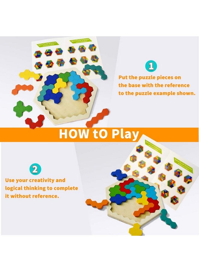 CHAFIN Wooden Puzzles For Kids Adults Kids Puzzles Hexagon Shape Pattern Block For Kids Brain Teaser Puzzle Toy Logic Iq Game Stem Puzzle Educational Toy Gift For All Ages Challenge - Image 3