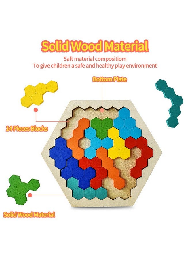 CHAFIN Wooden Puzzles For Kids Adults Kids Puzzles Hexagon Shape Pattern Block For Kids Brain Teaser Puzzle Toy Logic Iq Game Stem Puzzle Educational Toy Gift For All Ages Challenge - Image 4