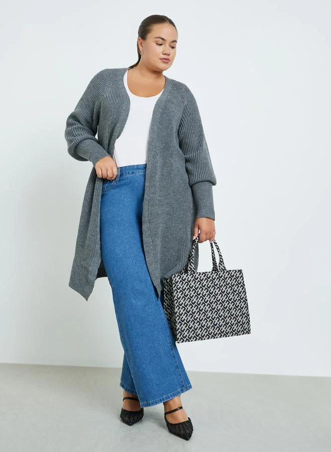 Styli Plus Size Charcoal Knit Cardigan