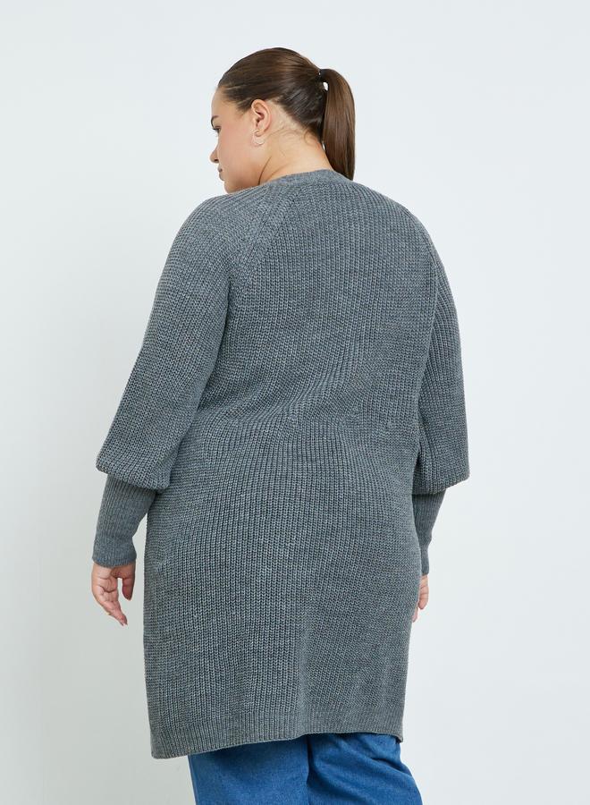 ستايلي كارديغان محاك بلون فحمي، مقاس كبير - Image 4