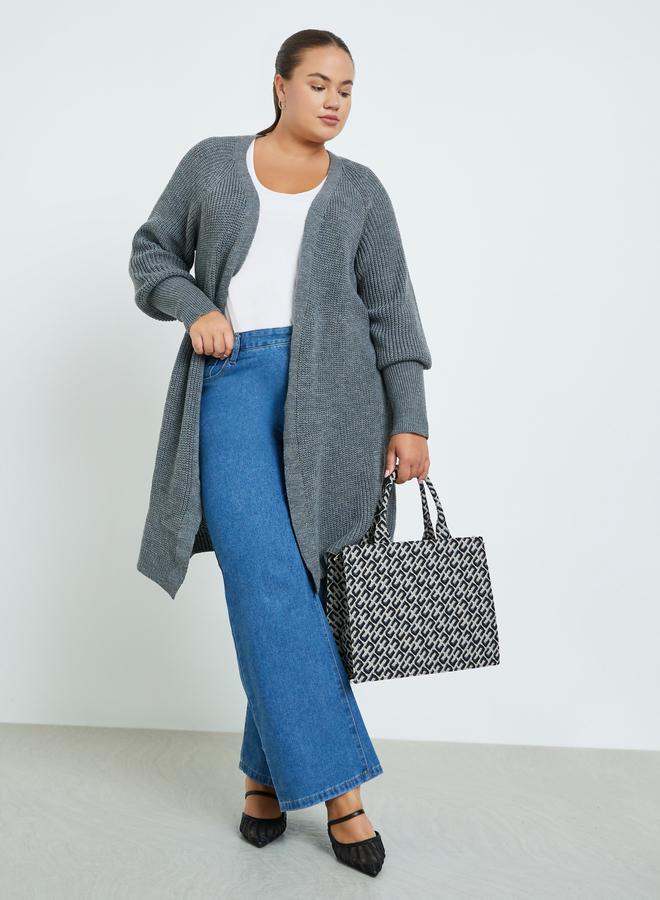 Styli Plus Size Charcoal Knit Cardigan - Image 2