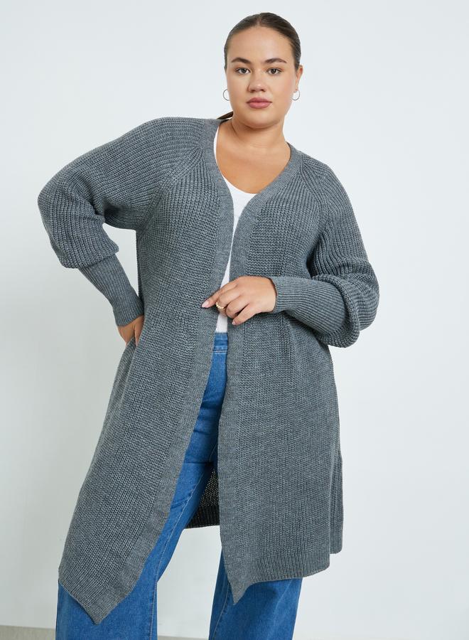 Styli Plus Size Charcoal Knit Cardigan - Image 1