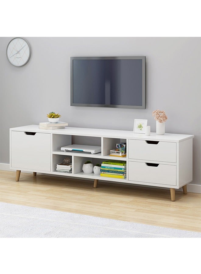  CityRiya-Long طاولة تلفزيون، حامل تلفزيون، خزانة تلفزيون بيضاء، وحدة تلفزيون كبيرة حديثة، حامل تخزين الوسائط، طاولة وحدة تحكم مع تخزين و3 أدراج، طاولة مركز ترفيه خشبي، طاولة تلفزيون لغرفة المعيشة، 140*30*38 سم - Image 2