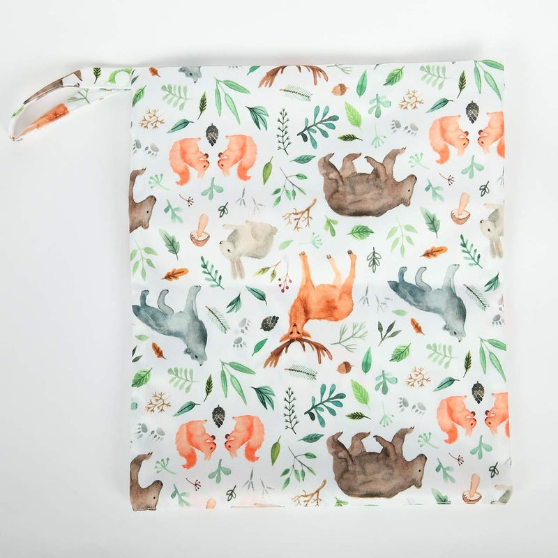 Sigzagor Wet Dry Bag Baby Cloth Diaper NappyReusable Washable With Two Zippered Pockets (Watercolour Animals) - Image 5