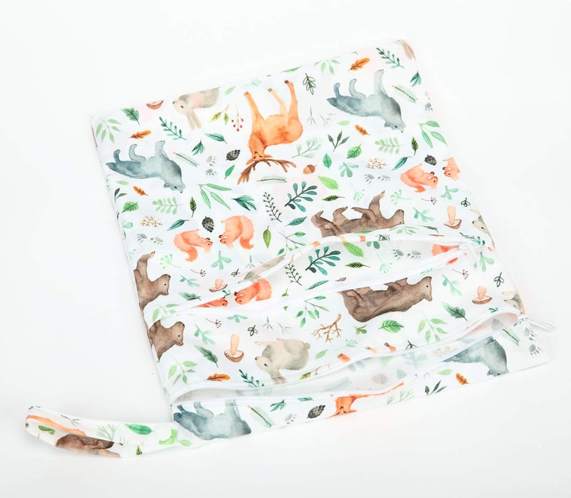 Sigzagor Wet Dry Bag Baby Cloth Diaper NappyReusable Washable With Two Zippered Pockets (Watercolour Animals) - Image 3