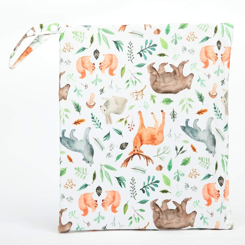 Sigzagor Wet Dry Bag Baby Cloth Diaper NappyReusable Washable With Two Zippered Pockets (Watercolour Animals) - Image 2