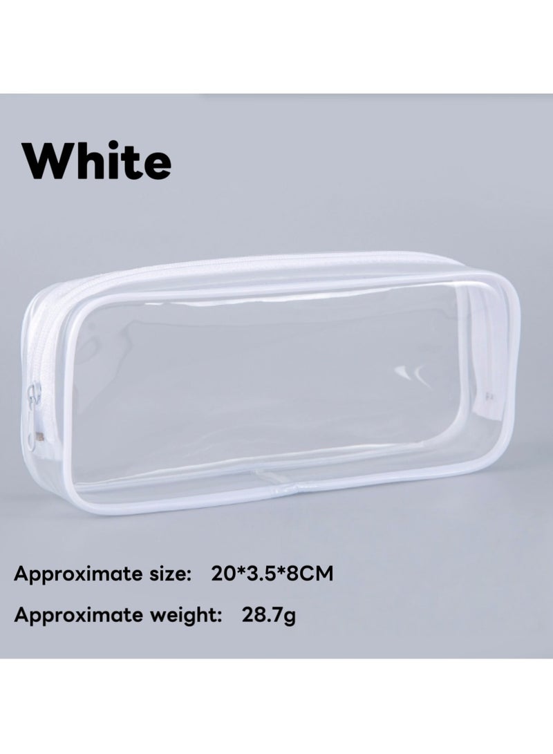 Simple Transparent Large Capacity Pencil Case or Cosmetic Storage Box for Primary and Secondary School Students (White) - Image 1