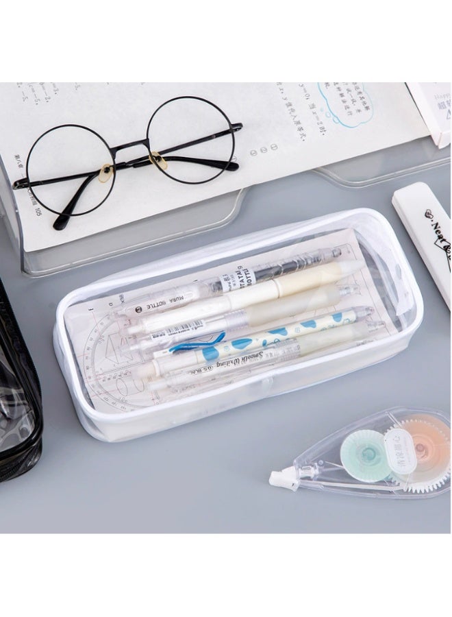 Simple Transparent Large Capacity Pencil Case or Cosmetic Storage Box for Primary and Secondary School Students (White) - Image 2
