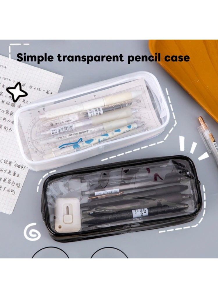 Simple Transparent Large Capacity Pencil Case or Cosmetic Storage Box for Primary and Secondary School Students (White) - Image 5