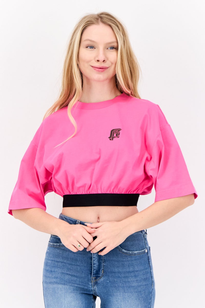 ESPRIT Women Crew Neck Graphic Print Short Sleeves Top, Pink - Image 1