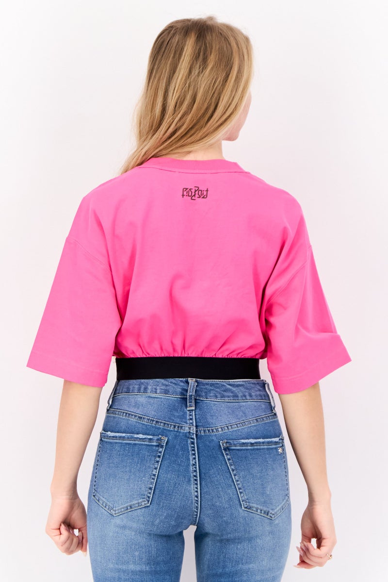 ESPRIT Women Crew Neck Graphic Print Short Sleeves Top, Pink - Image 3