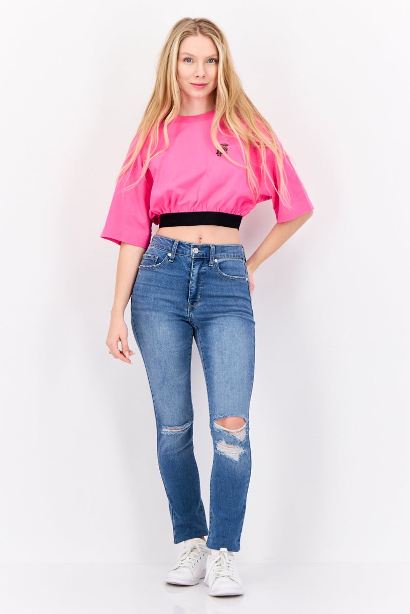 ESPRIT Women Crew Neck Graphic Print Short Sleeves Top, Pink - Image 2