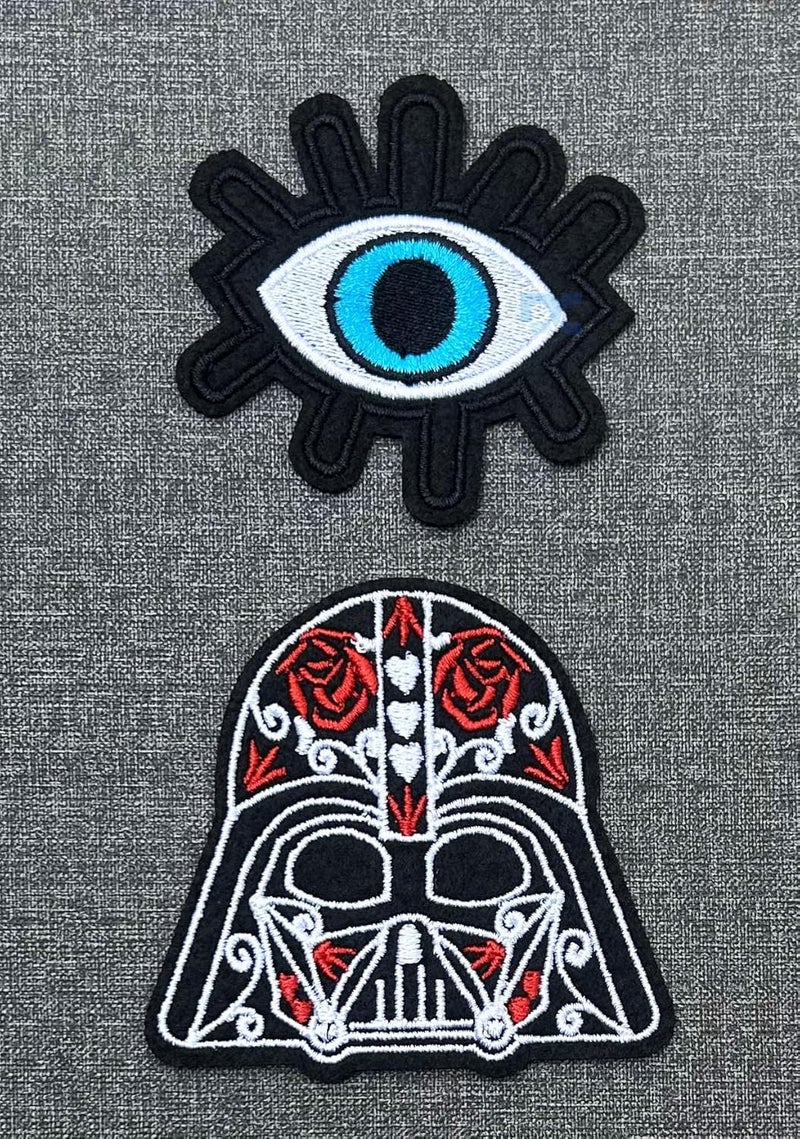 Daily Crafts Daily Crafts 2 pcs Superhero Design Embroidery Work Iron On and Sew On Patch for DIY T Shirt Decoration Accessories 7cm by 8 cm Star Wars Patch 6cm by 6cm Evil Eye - Image 1