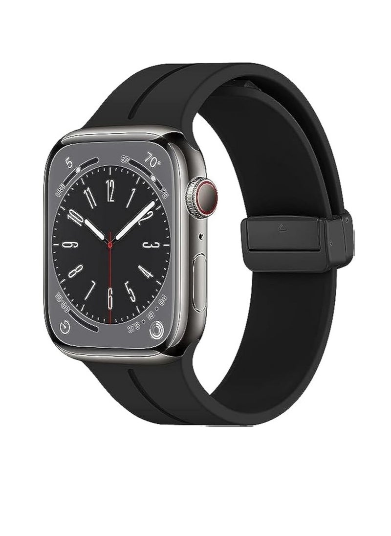 Generic - Magnetic Band for Apple Watch Ultra 49mm 45mm 44mm 42mm, Soft Silicone Sport Strap Men Women Compatible with iWatch Series 8/7/6/5/4/3/2/1 (Black) - Image 1