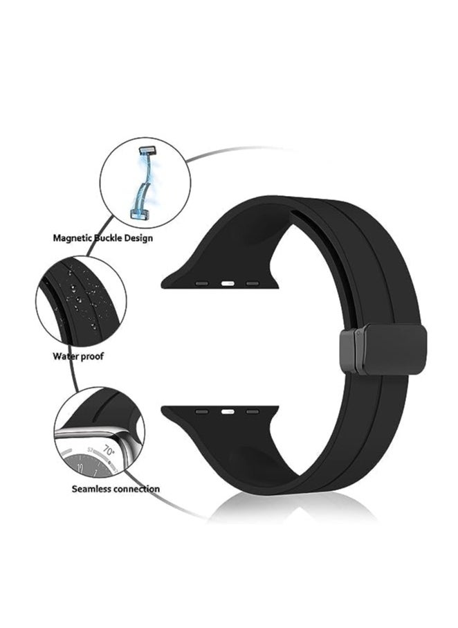 Generic - Magnetic Band for Apple Watch Ultra 49mm 45mm 44mm 42mm, Soft Silicone Sport Strap Men Women Compatible with iWatch Series 8/7/6/5/4/3/2/1 (Black) - Image 1