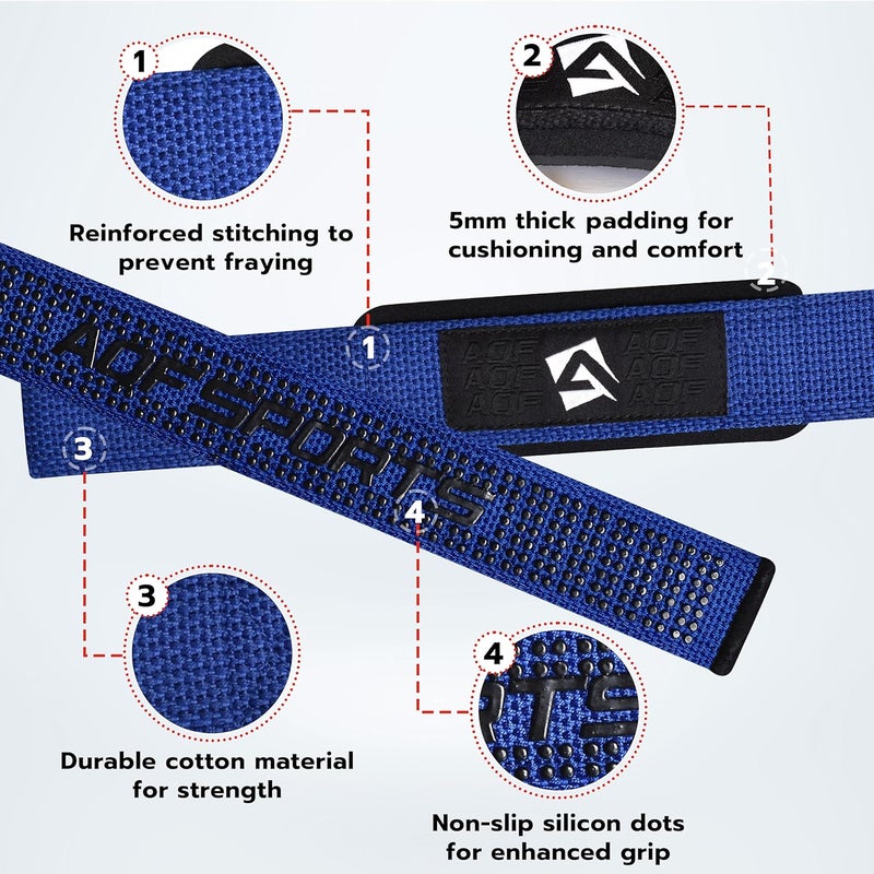 AQF Lifting Wrist Straps for Weightlifting, Powerlifting & Deadlifts – 23” Neoprene Padded Cotton Straps for Strength Training & Gym Workouts - Maximum Grip Support for Men & Women - Image 2