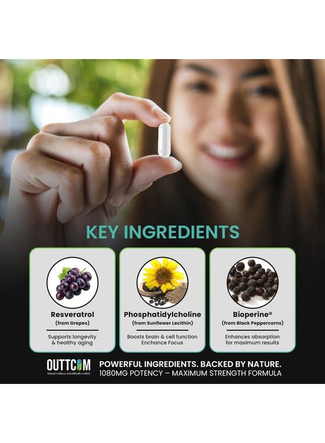 Outtcom NAD+ Supplement w/ Resveratrol, B12, Phosphatidylcholine & Bioperine – 900mg NAD+ Capsule, 60 Vegan, Non-GMO, Gluten-Free Capsules – Cellular Energy, Bioavailability, Liposomal NAD+ & NMN Alternative - Image 3