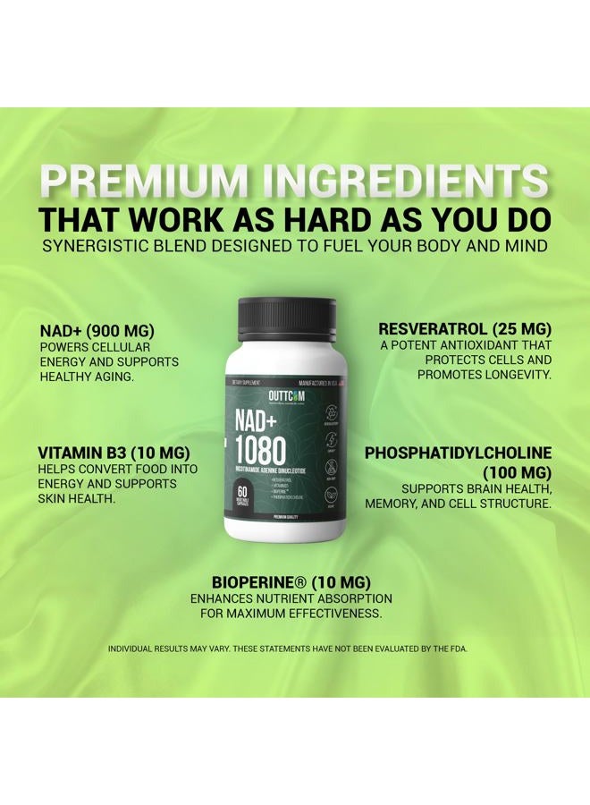 Outtcom NAD+ Supplement w/ Resveratrol, B12, Phosphatidylcholine & Bioperine – 900mg NAD+ Capsule, 60 Vegan, Non-GMO, Gluten-Free Capsules – Cellular Energy, Bioavailability, Liposomal NAD+ & NMN Alternative - Image 5
