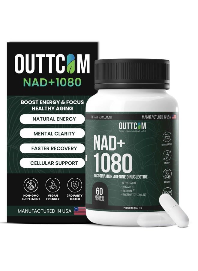 Outtcom NAD+ Supplement w/ Resveratrol, B12, Phosphatidylcholine & Bioperine – 900mg NAD+ Capsule, 60 Vegan, Non-GMO, Gluten-Free Capsules – Cellular Energy, Bioavailability, Liposomal NAD+ & NMN Alternative - Image 1