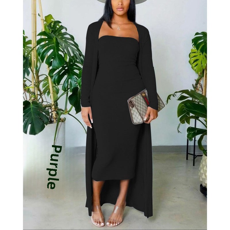 Y8035 Autumn Long Sleeve High Sleeveless Chest Wrap Temperament Commuter Fashion Solid Color suit Black  - Image 4