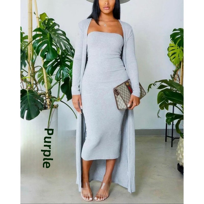 Y8035 Autumn Long Sleeve High Sleeveless Chest Wrap Temperament Commuter Fashion Solid Color suit Black  - Image 2