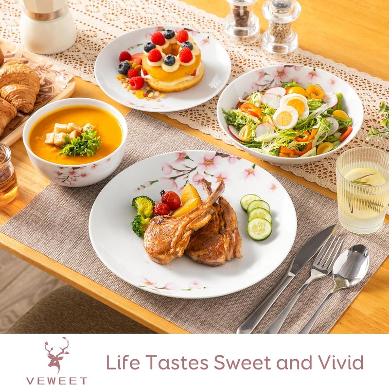 VEWEET Dinnerware Sets for 6 24 Pieces Porcelain Plates and Bowls Set with Pink Floral Classic Dishes Set Dining Ware for Dinner Microwave Dishwasher Safe Series ANNIE - Image 3