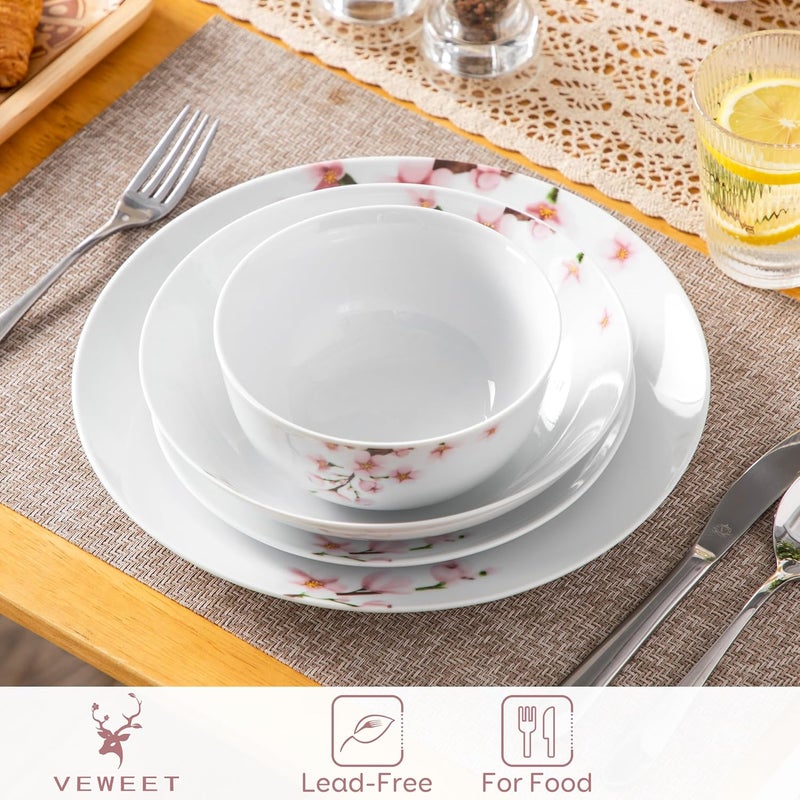 VEWEET Dinnerware Sets for 6 24 Pieces Porcelain Plates and Bowls Set with Pink Floral Classic Dishes Set Dining Ware for Dinner Microwave Dishwasher Safe Series ANNIE - Image 4