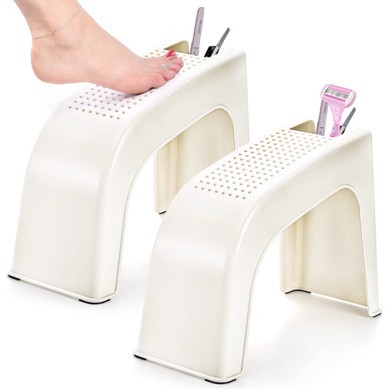 Hedume 2 Pack Shower Foot Rest, Easy Pedicure Foot Rest Stand, Shower Foot Stool for Shaving Legs, Bathing, Manicure, Non-Slip, Built-in Storage - Image 1