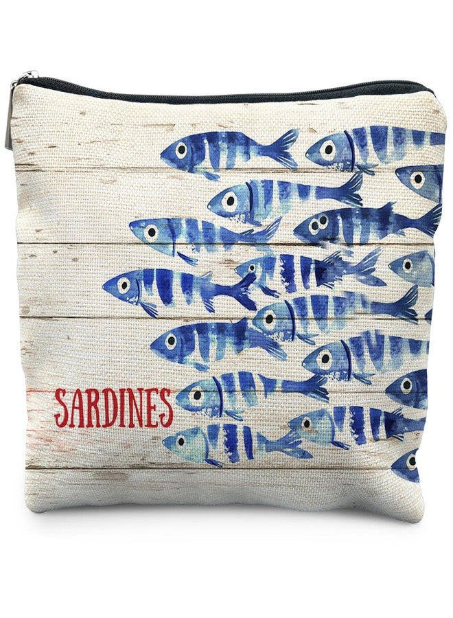 RYYCDOI Vintage Sardine Fish Makeup Bag, Ocean Beach Lovers Gifts Cosmetic Bags for Women, Gifts for Fishing Lovers, Retro Nautical Beach Zipper Makeup Pouch - Image 1