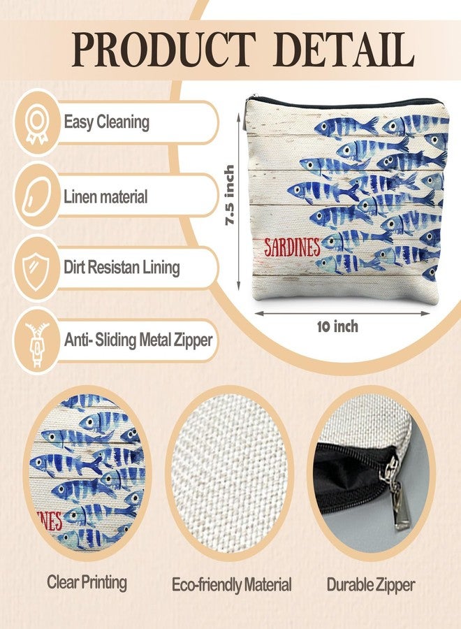 RYYCDOI Vintage Sardine Fish Makeup Bag, Ocean Beach Lovers Gifts Cosmetic Bags for Women, Gifts for Fishing Lovers, Retro Nautical Beach Zipper Makeup Pouch - Image 2