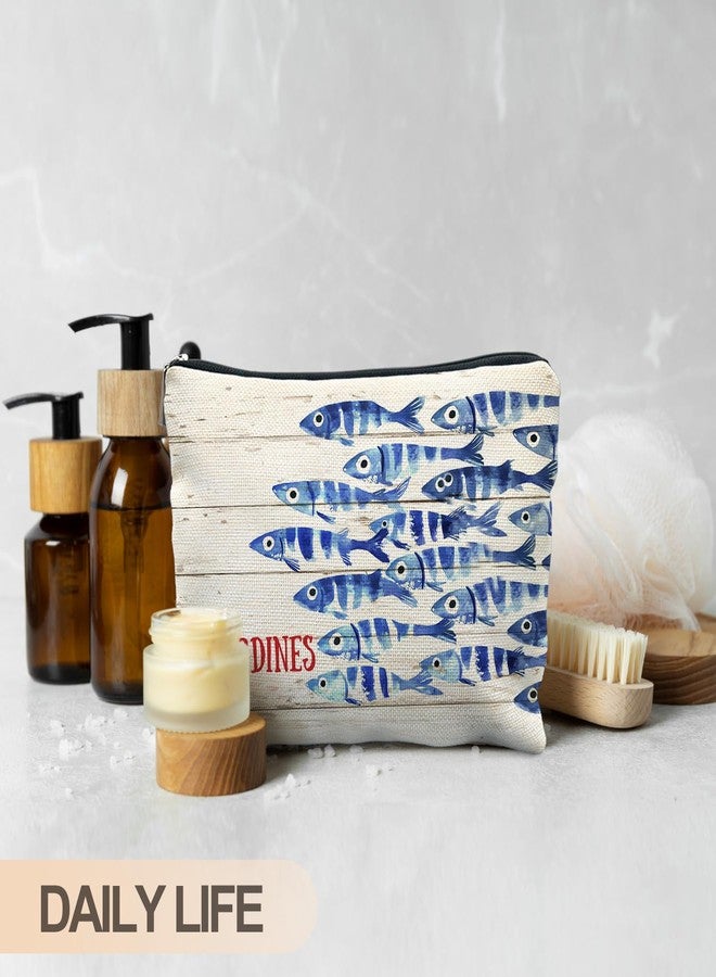 RYYCDOI Vintage Sardine Fish Makeup Bag, Ocean Beach Lovers Gifts Cosmetic Bags for Women, Gifts for Fishing Lovers, Retro Nautical Beach Zipper Makeup Pouch - Image 4
