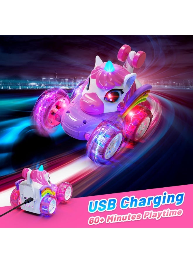 Remote Control Car RC Stunt Cars for Girl 360°Stunt Rotation 4WD Remote Cars for Kids 3-6 Double Sided RC Car with LED Lights,2.4GHz Electric Toy Car,Birthday Gift for 3 4 5 6 Year Old Girl - Image 4