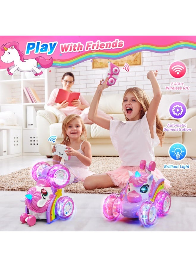 Remote Control Car RC Stunt Cars for Girl 360°Stunt Rotation 4WD Remote Cars for Kids 3-6 Double Sided RC Car with LED Lights,2.4GHz Electric Toy Car,Birthday Gift for 3 4 5 6 Year Old Girl - Image 3