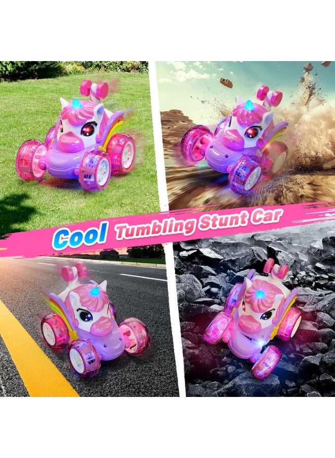 Remote Control Car RC Stunt Cars for Girl 360°Stunt Rotation 4WD Remote Cars for Kids 3-6 Double Sided RC Car with LED Lights,2.4GHz Electric Toy Car,Birthday Gift for 3 4 5 6 Year Old Girl - Image 5