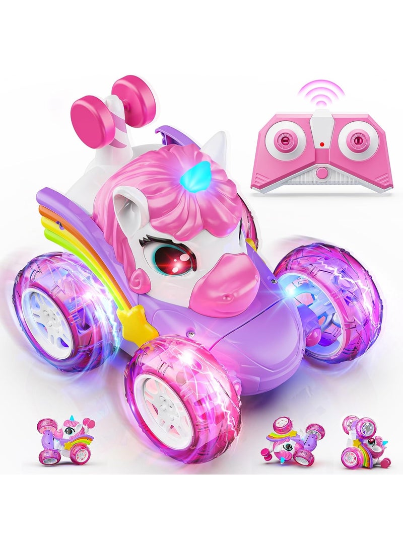 Remote Control Car RC Stunt Cars for Girl 360°Stunt Rotation 4WD Remote Cars for Kids 3-6 Double Sided RC Car with LED Lights,2.4GHz Electric Toy Car,Birthday Gift for 3 4 5 6 Year Old Girl - Image 1