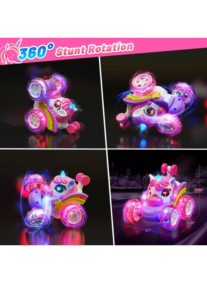Remote Control Car RC Stunt Cars for Girl 360°Stunt Rotation 4WD Remote Cars for Kids 3-6 Double Sided RC Car with LED Lights,2.4GHz Electric Toy Car,Birthday Gift for 3 4 5 6 Year Old Girl - Image 2