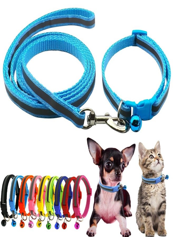 Weimostar Reflective XS Cat Collar with Bell Leash Set, XXS Kitten Collar Nylon Soft Adjustable for XSmall Extra Small Tiny Boy Girl Dog Pets Puppy Female Male Yorkie Teacup Chihuahua Light Blue X-Small - Image 1
