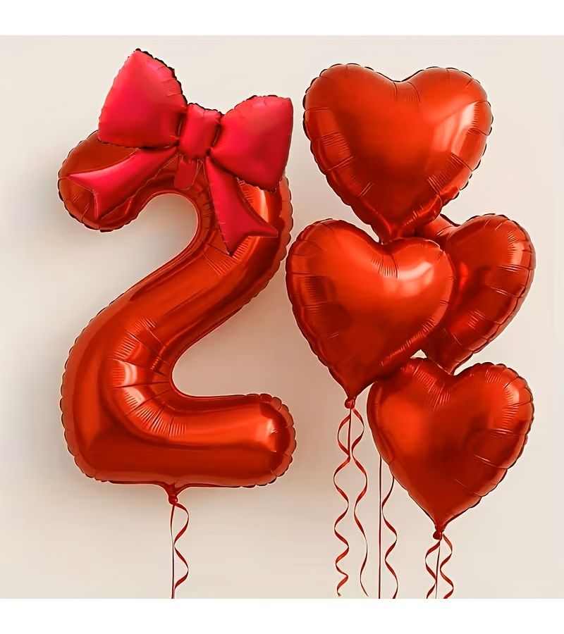 6 Heart Shaped Red Number Balloons Set 0 9 Matte Bow Birthday Party Decor - Image 5
