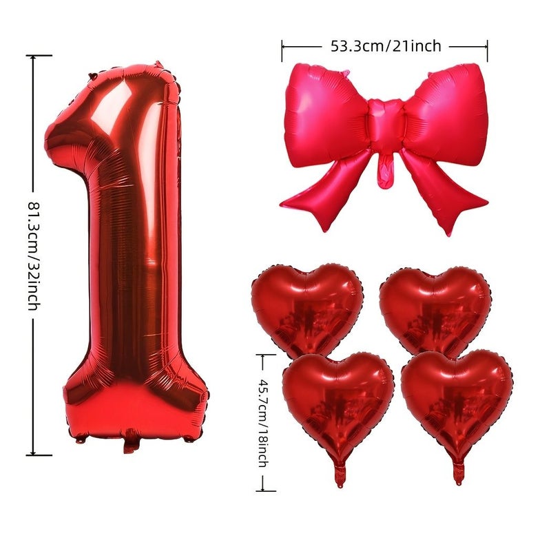 6 Heart Shaped Red Number Balloons Set 0 9 Matte Bow Birthday Party Decor - Image 3