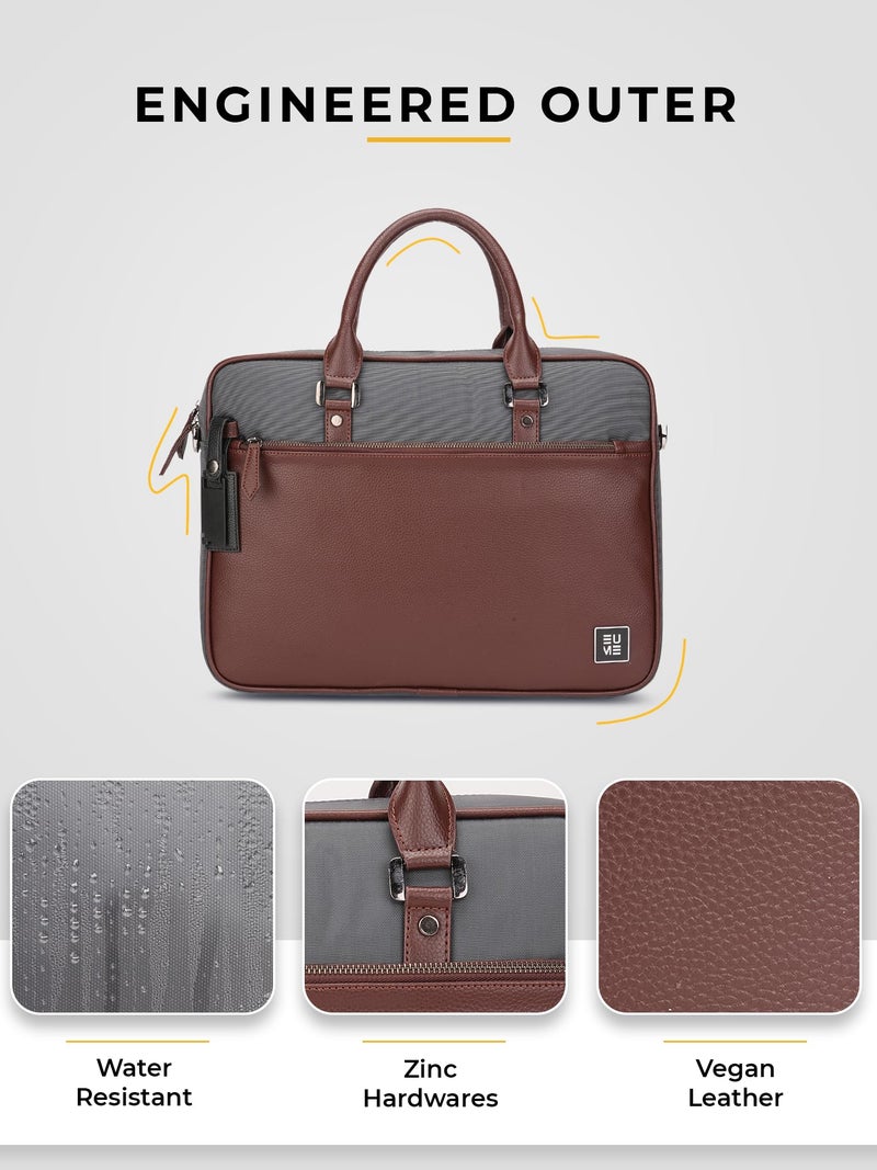 EUME Commute Laptop Bag for Men | Office Bag for Men & Women | with Padded Compartment | Vegan Leather & Nylon Fabric | Fits Up to 15.6" Laptop & MacBook, 11L, Charcoal Brown - Image 5