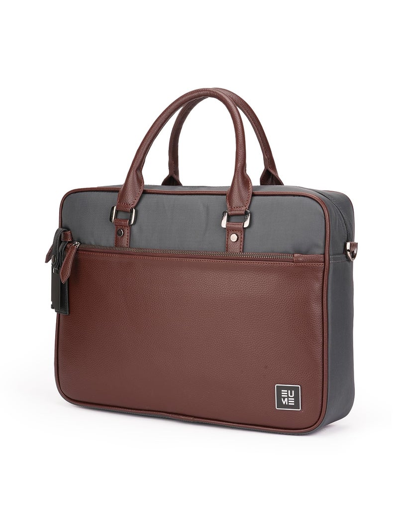 EUME Commute Laptop Bag for Men | Office Bag for Men & Women | with Padded Compartment | Vegan Leather & Nylon Fabric | Fits Up to 15.6" Laptop & MacBook, 11L, Charcoal Brown - Image 4