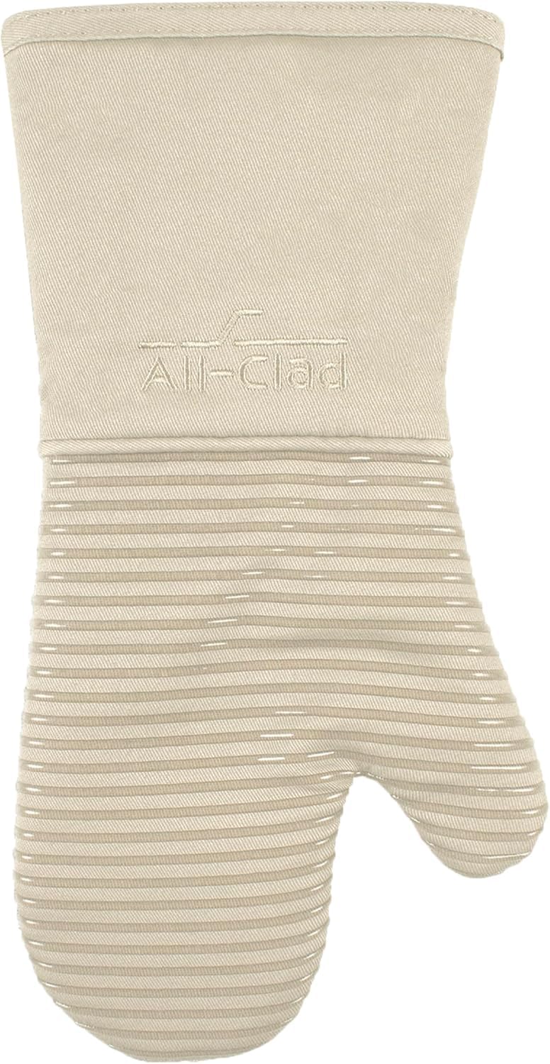 All-Clad AllClad Premium Silicone Oven Mitt Heat Resistant to 500 Degrees  100 Cotton  Silicone 14x7 Pot Holder for Kitchen and Barbeque 1Pack Almond 