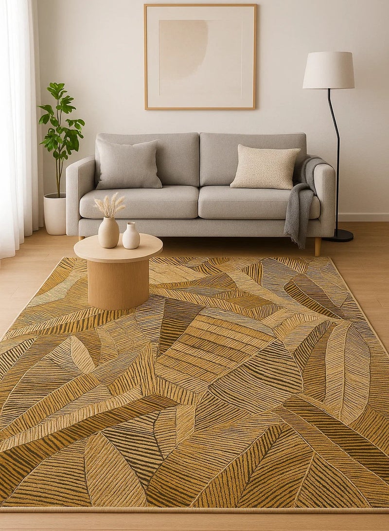 لوفت كابري، سجادة خارجية، سجادة أريكة، سجادة معيشة، مقاس 160×235 سم، قماش، ذهبي/بيج، صنع في مصر-99J-Q3 - Image 1