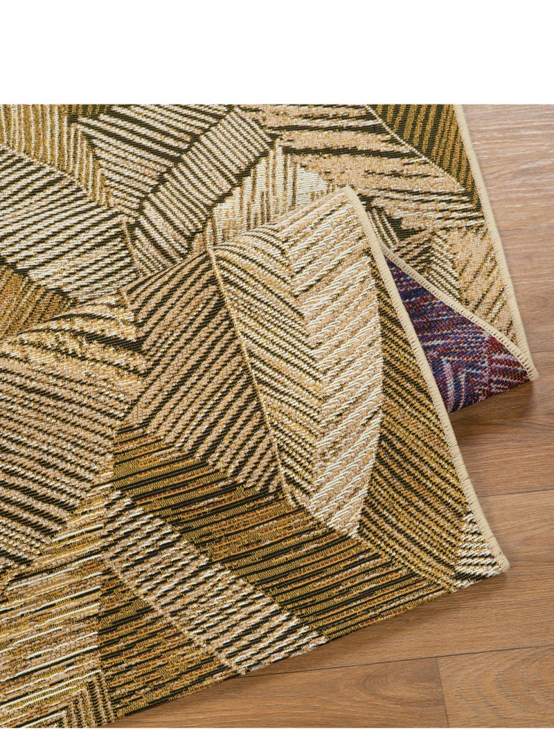 لوفت كابري، سجادة خارجية، سجادة أريكة، سجادة معيشة، مقاس 160×235 سم، قماش، ذهبي/بيج، صنع في مصر-99J-Q3 - Image 2