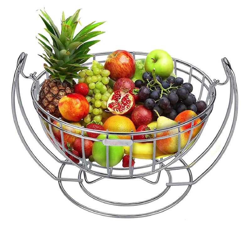 KARTUNBOX Stainless Steel Metal Mess Round Shaped Fruits and Vegetables Swinging Basket for Kitchen and Dining Table Size 975 x 9 x 7 Inch Silver - Image 1